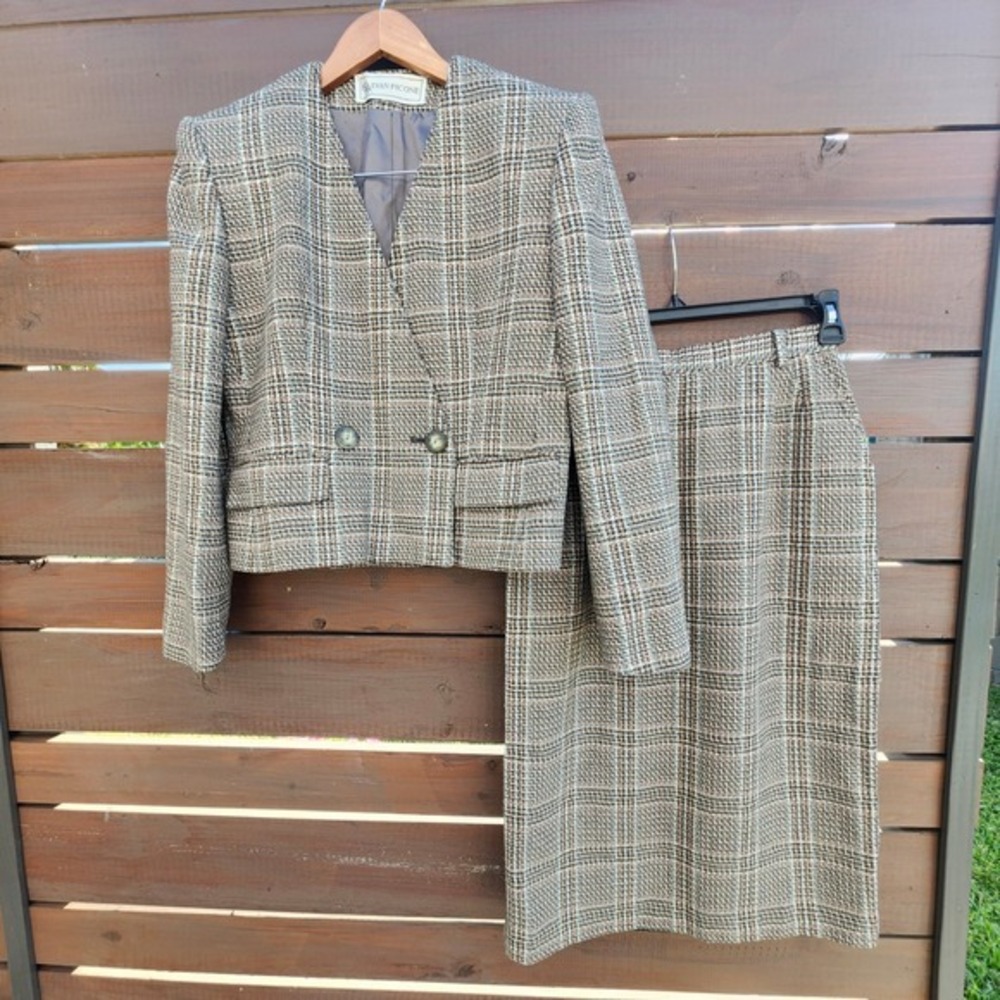 Vintage Evan Picone Wool Plaid Skirt Suit |‎ Jacket & Skirt Sz 4/6 Dark Academia